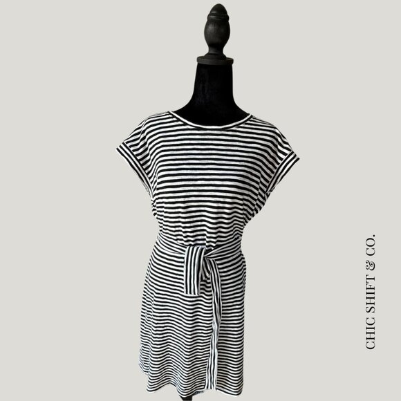 J Crew Factory | Striped Tie-Waist T-shirt Dress | M - Picture 1 of 3